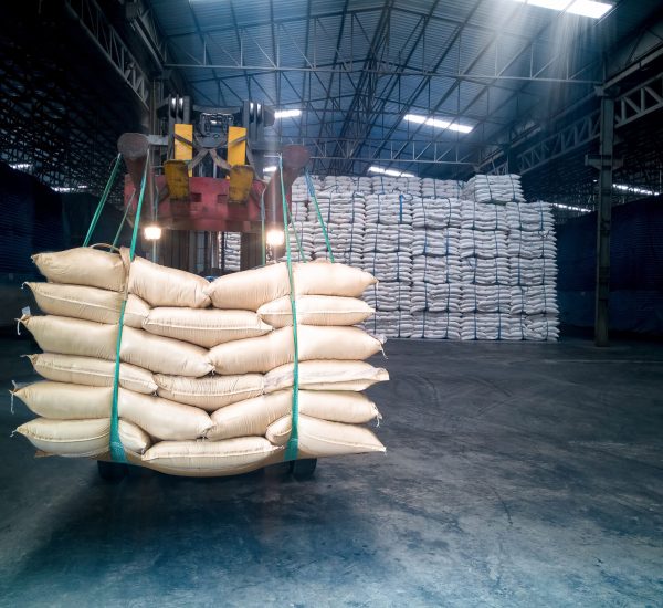Sugar,In,Bags,Handling,To,Stacking,In,Warehouse,By,Forklift.